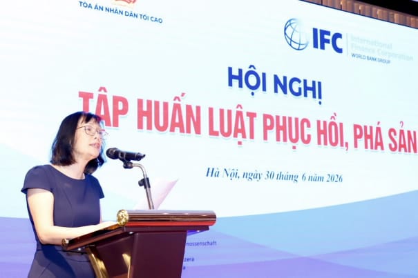 Bà Phạm Liên Anh, đại diện Tổ chức Tài chính quốc tế (IFC) phát biểu tại Hội nghị. (Nguồn: Toaan.gov.vn)